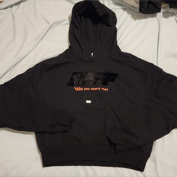 OFF-WHITE Virgil Abloh  Logo Marry Me Hoodie Black - Picture 1 of 5